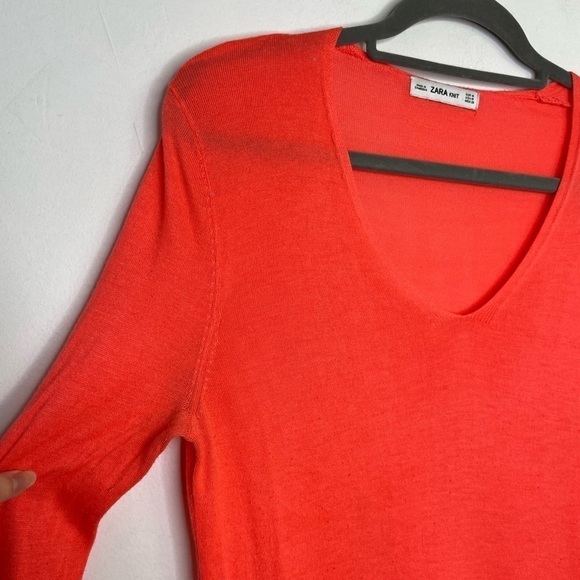 ZARA neon orange pink lightweight slits knit - Picture 2 of 8
